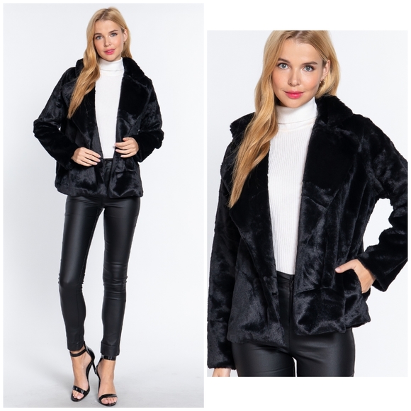Sophisticated Chic Classic Black Faux Fur Open Coat - Picture 7 of 7